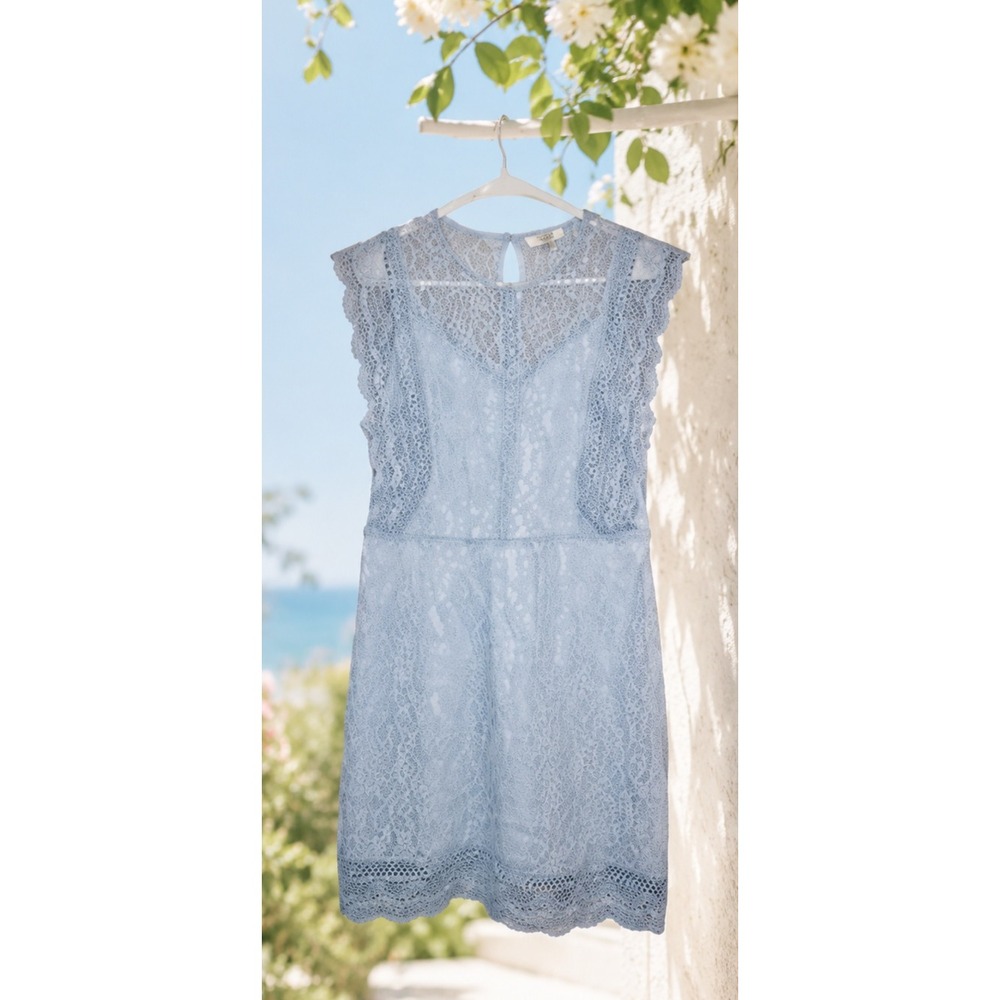 Light Blue Lace Dress Flutter Sleeve‎ Fit & Flare Romantic Garden Party Size L